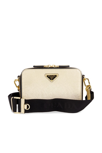 FWRD Renew Prada Brique Saffiano Shoulder Bag in Gold