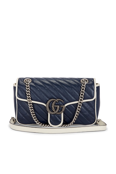 FWRD Renew Gucci GG Marmont Shoulder Bag in Navy