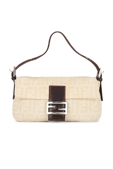 FWRD Renew Fendi Zucca Mama Baguette Shoulder Bag in Ivory
