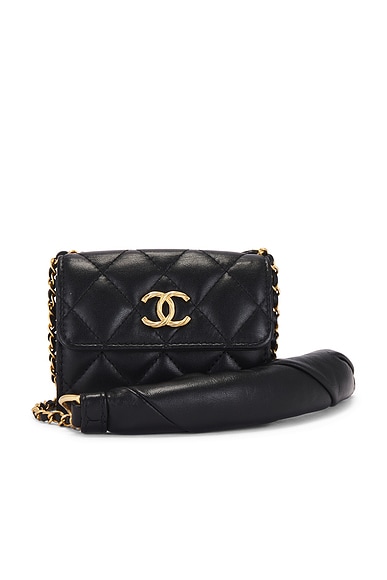 FWRD Renew Chanel Lambskin Card Holder On Chain in Black