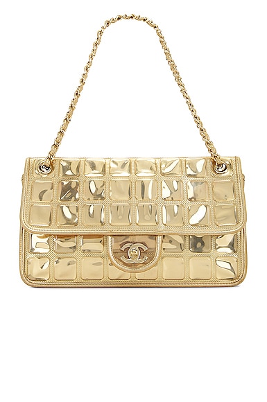 FWRD Renew Chanel Ice Cube Vinyl & Leather Single Flap Double Chain Bag in Gold