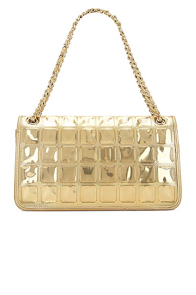 Pre-owned Chanel Ice Cube Vinyl & Leather Single Flap Double Chain Bag In Gold