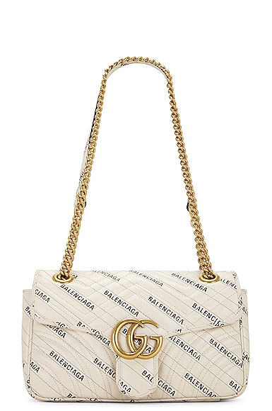 FWRD Renew Gucci x Balenciaga GG Marmont Leather Chain Shoulder Bag in White