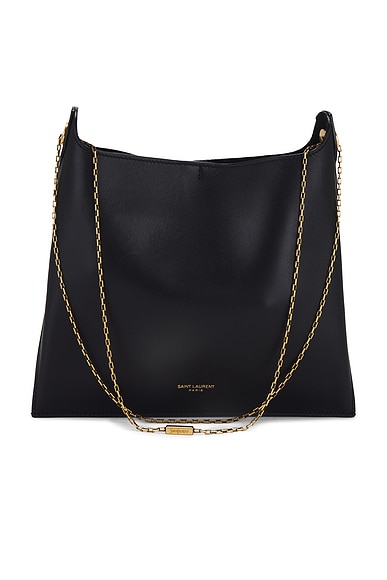 FWRD Renew Saint Laurent Flat Shoulder Bag On Chain in Nero