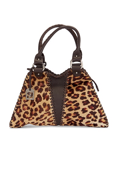 FWRD Renew Fendi Ponyhair Devil Trapezio Handbag in Tan