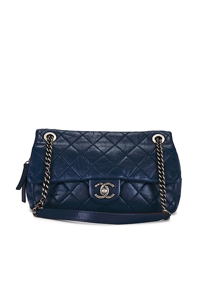 FWRD Renew Chanel Lambskin Medium Easy Flap Bag in Navy
