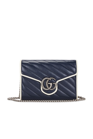 FWRD Renew Gucci GG Marmont Wallet On Chain in Navy