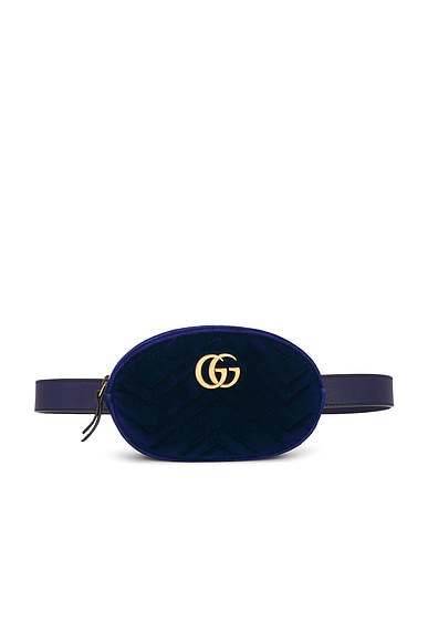 FWRD Renew Gucci Velvet GG Marmont Belt Bag in Blue