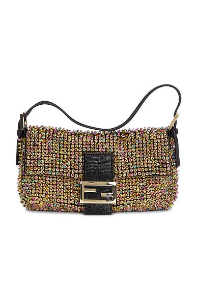 FWRD Renew Fendi Limited Edition Rainbow Beaded Baguette Shoulder Bag in Multi