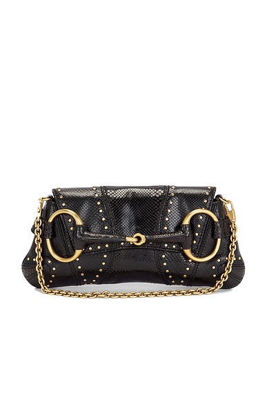 Gucci Python Horsebit Clutch in Black