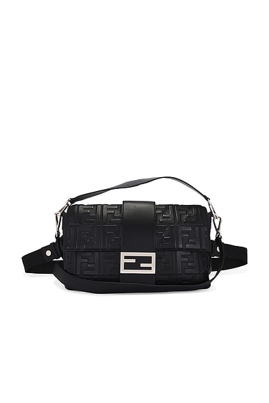 FWRD Renew Fendi Zucca Baguette Shoulder Bag in Black