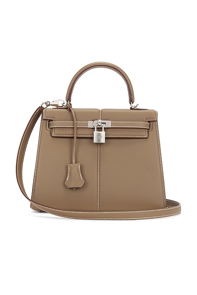 FWRD Renew Hermes Swift Kelly Padded Sellier 25 Handbag in Etoupe
