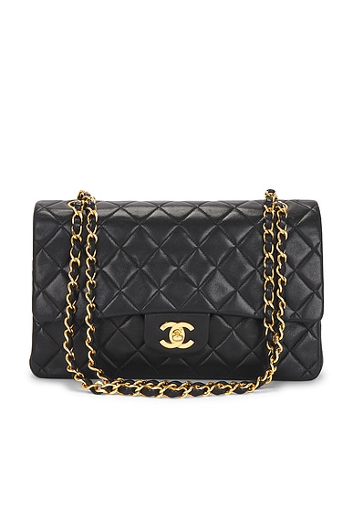 FWRD Renew Chanel Lambskin Vintage Classic Double Flap Bag in Black
