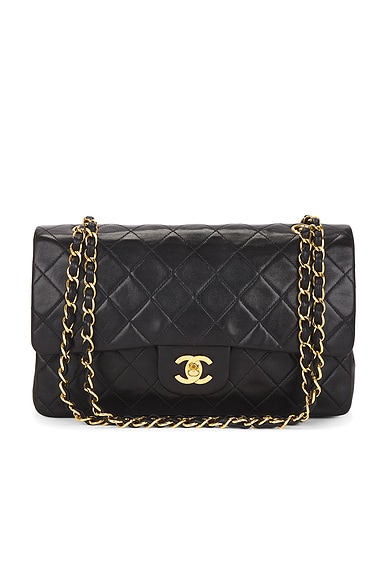 FWRD Renew Chanel Lambskin Vintage Classic Double Flap Bag in Black