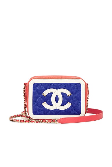 FWRD Renew Chanel Caviar Mini Filigree Vanity Case in Blue