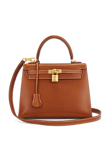 FWRD Renew Hermes Box Kelly 25 Handbag in Gold