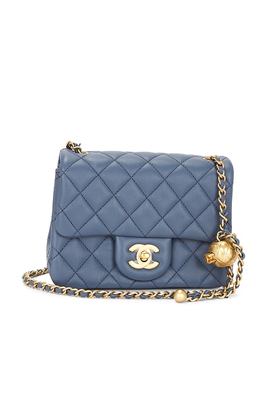FWRD Renew Chanel Lambskin Mini Square Pearl Crush Flap Bag in Blue