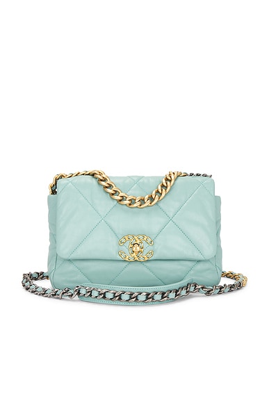 FWRD Renew Chanel Lambskin 19 Flap Bag in Tiffany Blue