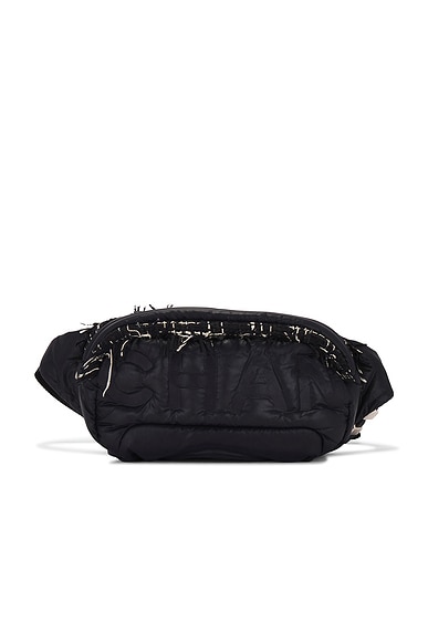 FWRD Renew Chanel Tweed Coco Neige Waist Bag in Black
