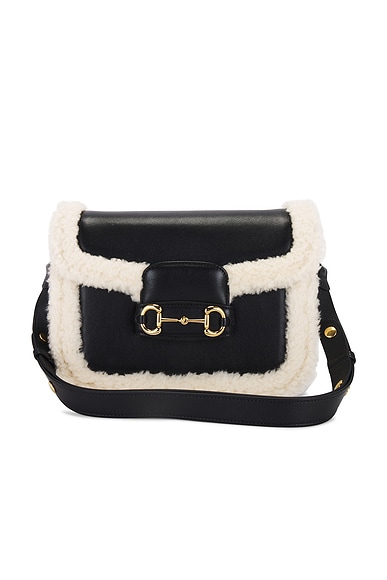 FWRD Renew Gucci Shearling Horsebit 1955 Shoulder Bag in Black