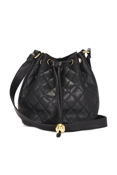 FWRD Renew Chanel Caviar Drawstring Bucket Bag in Black