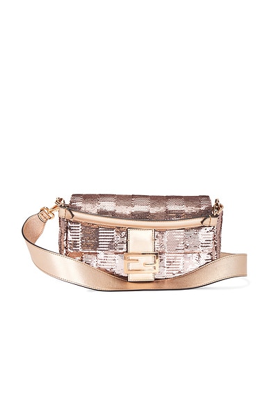 FWRD Renew Fendi Pequin Sequins Baguette NM Shoulder Bag in Pink