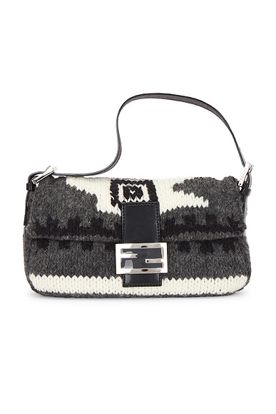FWRD Renew Fendi Wool Baguette Shoulder Bag in Grey
