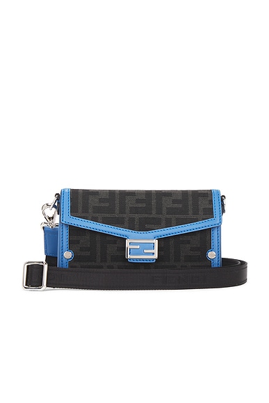 FWRD Renew Fendi Zucca Baguette Soft Trunk Phone Pouch in Blue