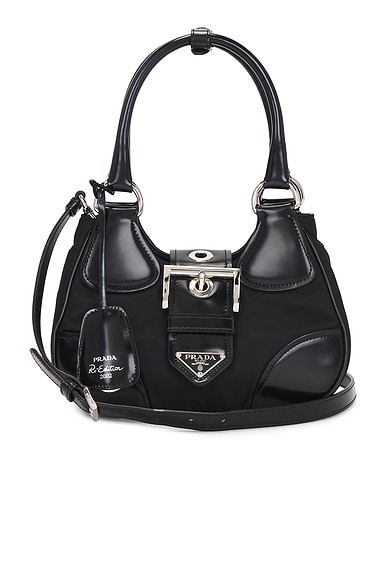 FWRD Renew Prada Re-Nylon Re-Edition 2002 Moon Shoulder Bag in Black