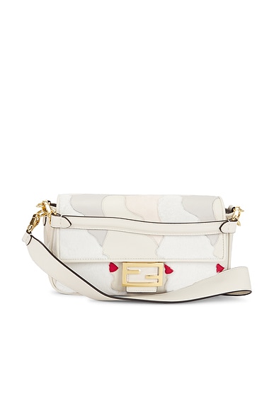 FWRD Renew Fendi Mink Fur Nappa Faces Baguette Shoulder Bag in Ivory