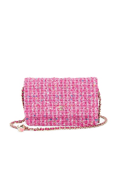 FWRD Renew Chanel Tweed Wallet On Chain in Pink