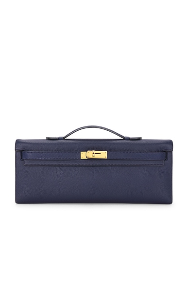 FWRD Renew Hermes Epsom Kelly Cut Pochette in Navy