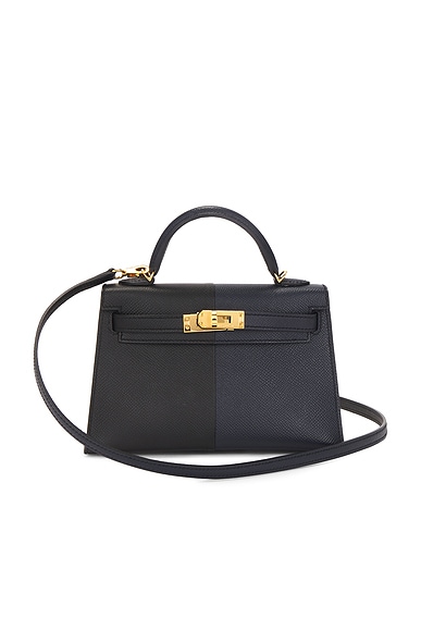 FWRD Renew Hermes Casaque Veau Epsom Kelly 20 Handbag in Bleu Indigo & Black