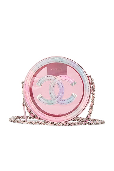 FWRD Renew Chanel PVC & Lambskin Filigree Round Clutch in Pink