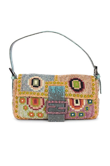 FWRD Renew Fendi Embroidery Beaded Baguette Shoulder Bag in Multi