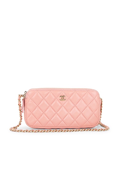 FWRD Renew Chanel Lambskin Double Zip Clutch in Pink