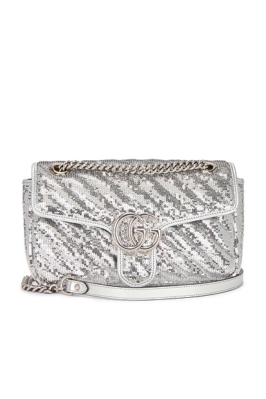 FWRD Renew Gucci GG Marmont Shoulder Bag in Silver