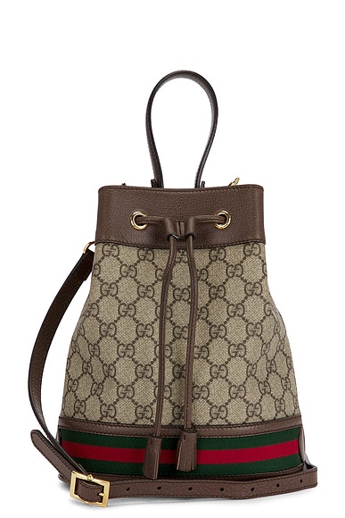 FWRD Renew Gucci GG Supreme Ophidia Bucket Bag in Beige