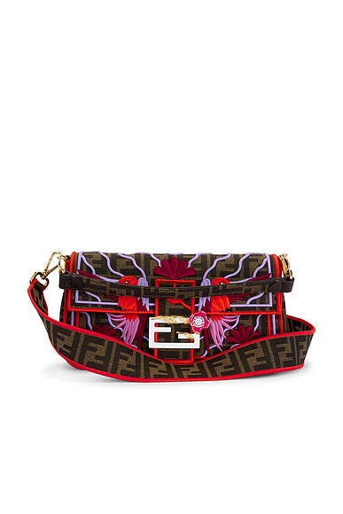 FWRD Renew Fendi FF Bird Embroidered Baguette Shoulder Bag