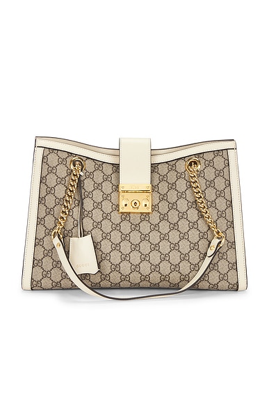 FWRD Renew Gucci Padlock Tote Bag in Beige