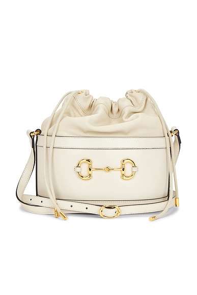 FWRD Renew Gucci Azalea Sakai Horsebit 1955 Drawstring Bucket Bag in Mystic White