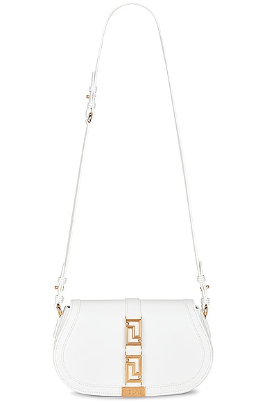 Versace Greca Chain Crossbody Bag In Bianco Ottico & Oro