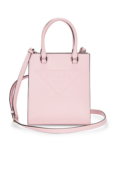 FWRD Renew Prada Logo Drill Mini Tote Bag in Pink