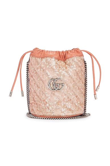 FWRD Renew Gucci Sequin GG Marmont Bucket Bag in Brown