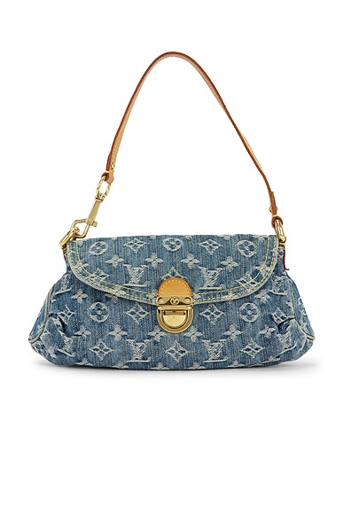 FWRD Renew Louis Vuitton Denim Monogram Mini Pleaty Shoulder Bag in Blue