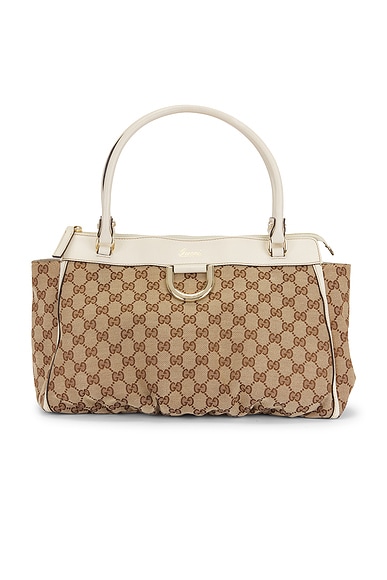 FWRD Renew Gucci Abbey D-Ring Tote Bag in Beige
