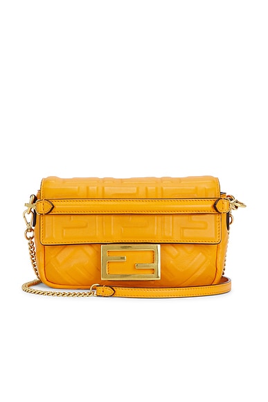 FWRD Renew Fendi FF Embossed 1974 Baguette Shoulder Bag in Orange