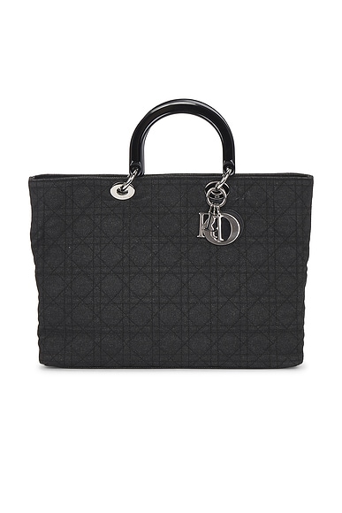FWRD Renew Dior Cannage Denim Lady Dior Tote Bag in Black
