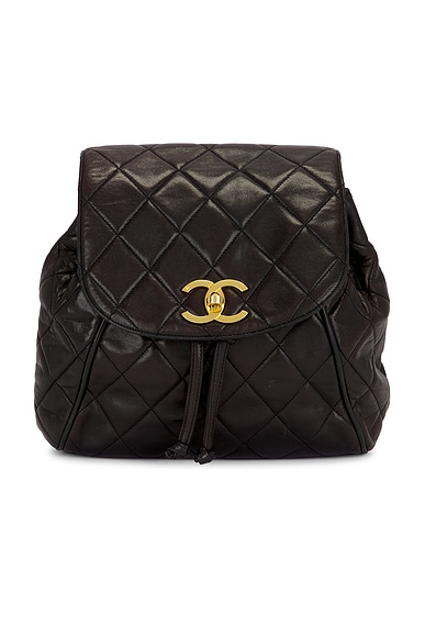 FWRD Renew Chanel Lambskin Drawstring Backpack in Black
