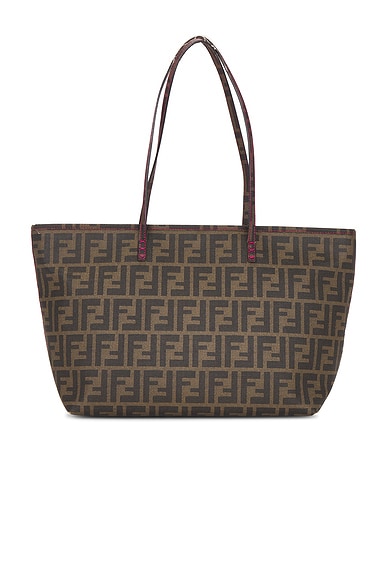 FWRD Renew Fendi Zucca Roll Tote Bag in Brown
